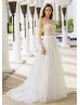 Ivory Beaded Lace Glitter Tulle Wedding Dress With Detachable Straps